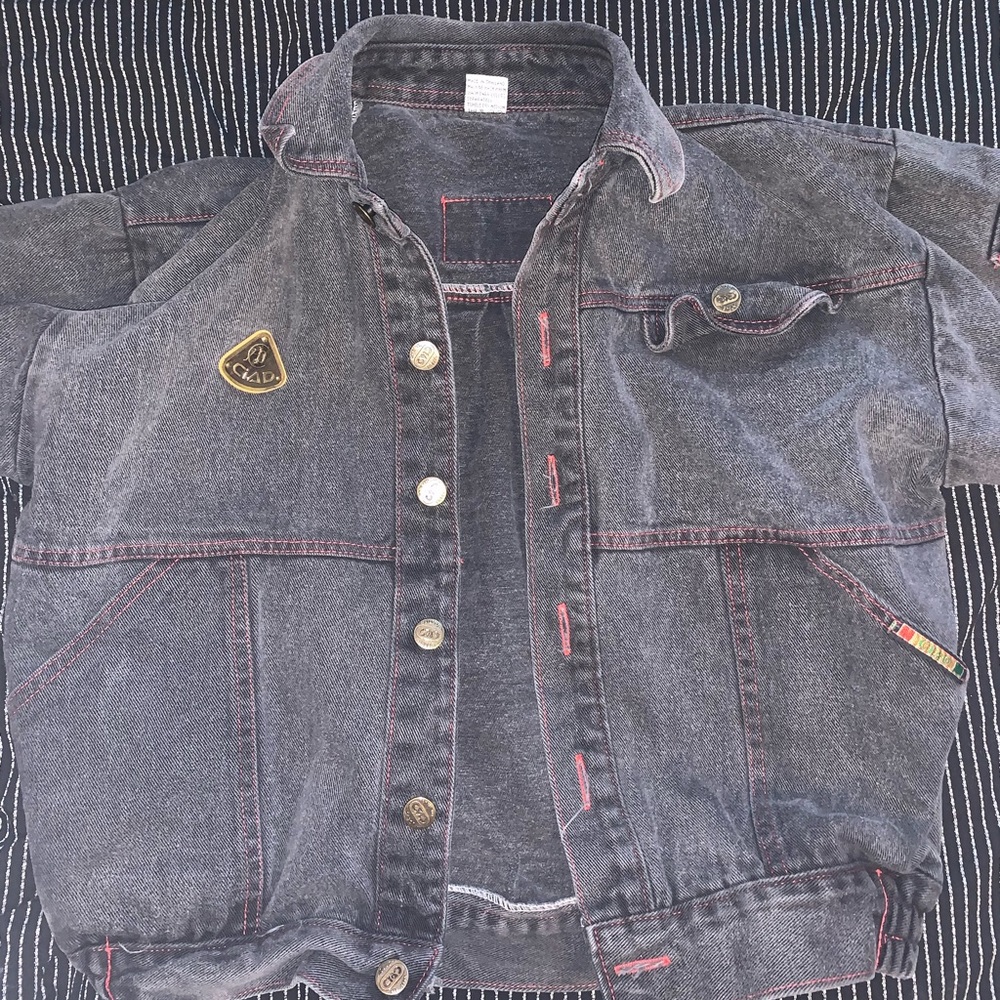 ciao vintage jacket! black denim with red stitch